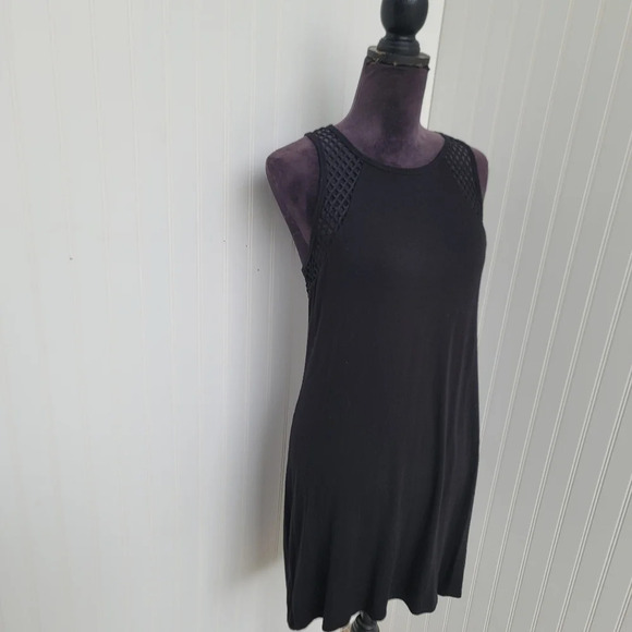 LILY BLEU BEACH Black Stretchy Fishnet Racer Tank Mini Dress Sleveless Sz S - Picture 5 of 11